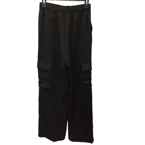 Zara Womens Pants S Black Satin Straight Leg Cargo Tactical Utility 8181/318 NWT - Picture 2 of 10